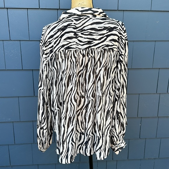 Free people large sheer, zebra print blouse top shirt, large - Picture 6 of 11